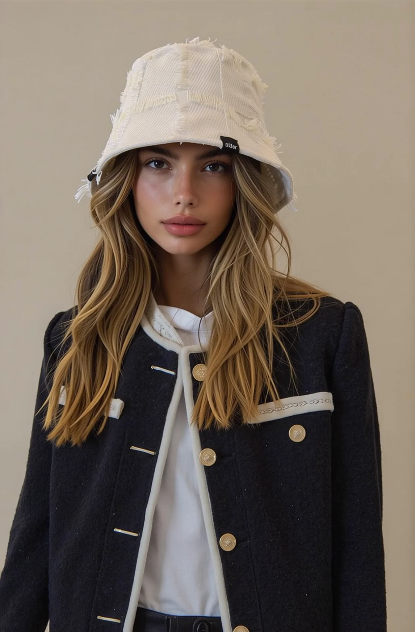 Japanese-style retro fisherman hat, niche design, frayed edges, check pattern, bucket hat, bowl hat.