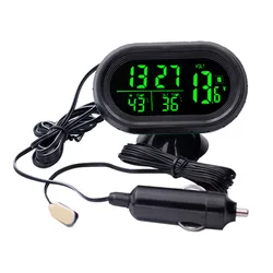 Digital Car Thermometer Temperature Monitor Car Ornament Luminous Clock Voltmeter DC 12v-24v Time Date Dual Display Freeze Alert