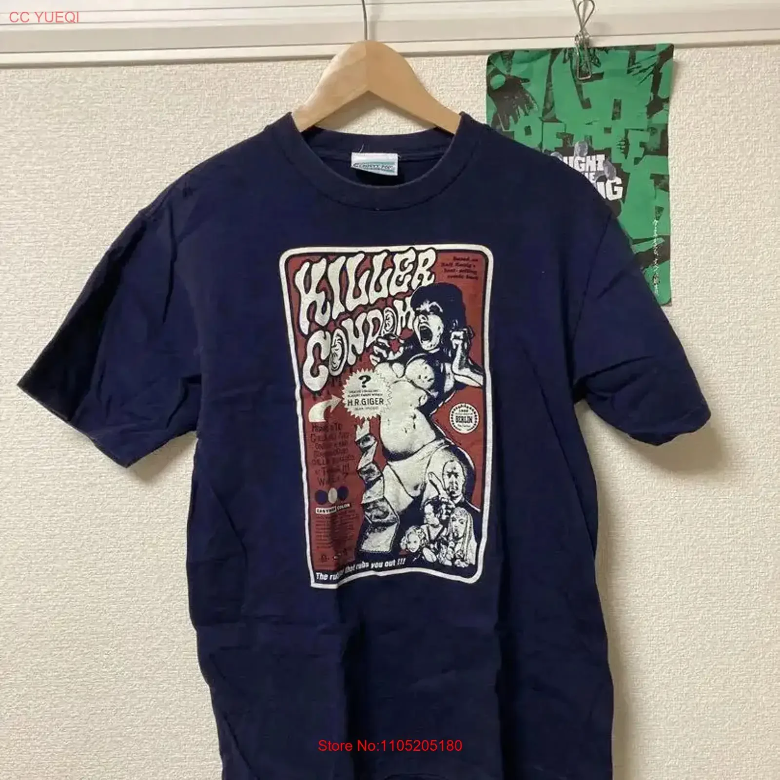 Vintage Killer Condom T Shirt HR Giger Moriri Kanda Horror Movie No mv597 vintage Washed designer clothes Comfortable graphic