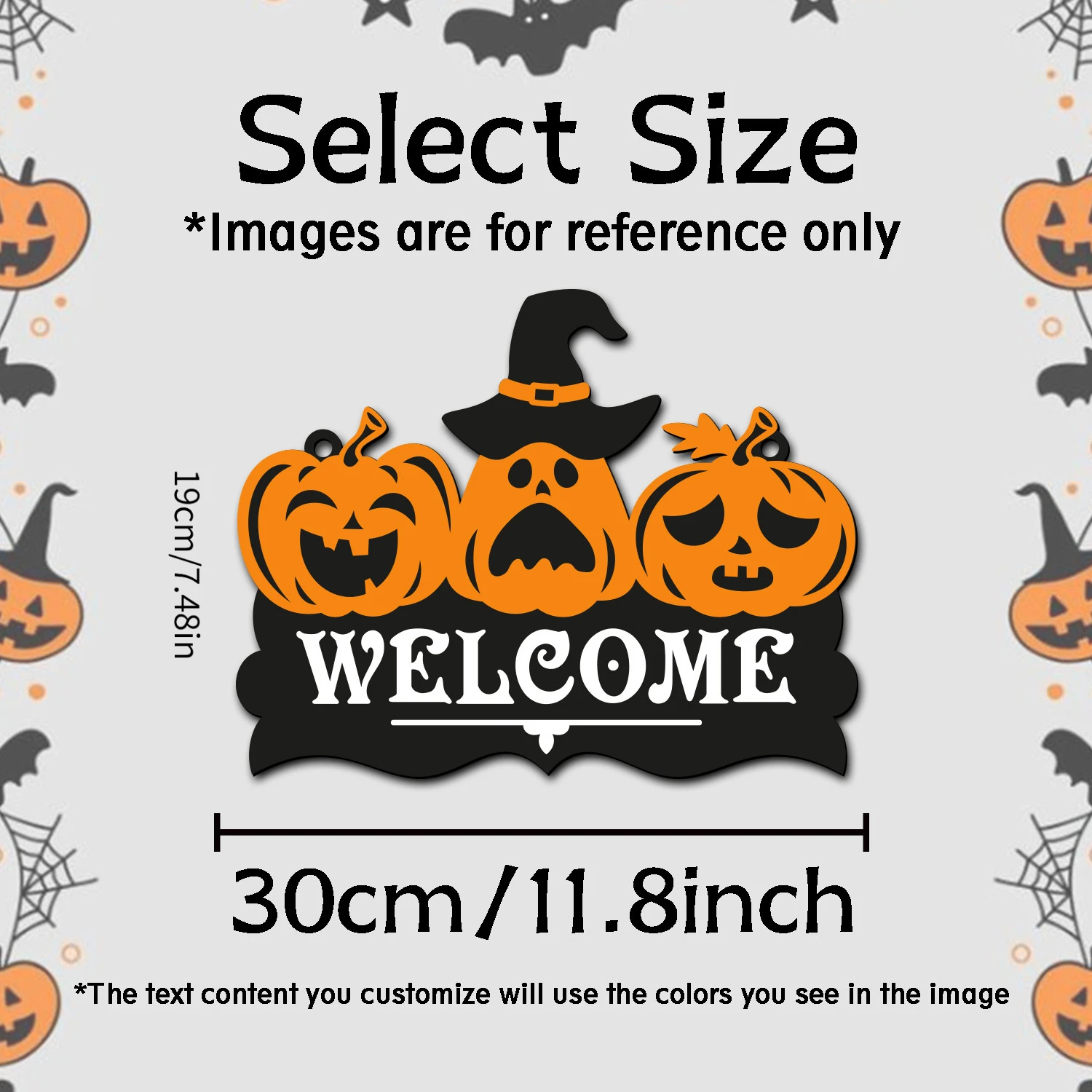 Halloween Jack O Lantern Witch Hat Welcome Hanging Wooden Sign Spooky Front Porch Entryway Decor Gift For Halloween Party Lovers