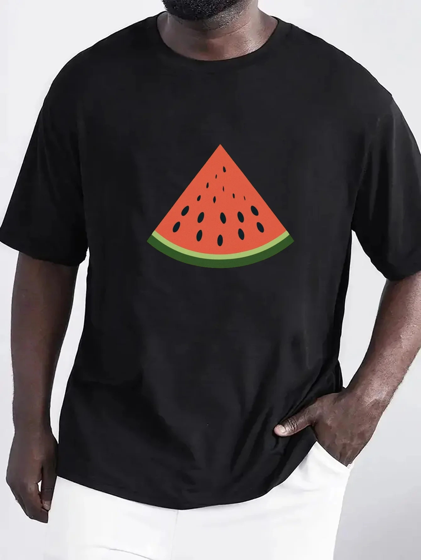 

The men's casual watermelon-printed short-sleeved T-shirt is perfect for summer and outdoor activities