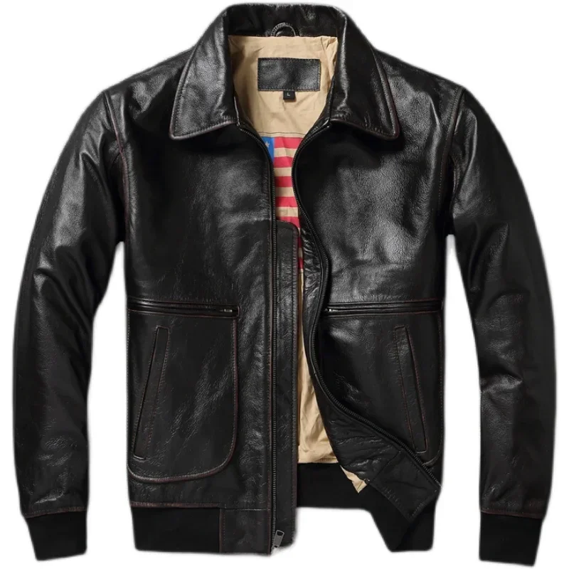 Classic A2 Flight Jackets Genuine Cow Men Leather Jacket Military Coat Aviation Coats Autumn Chaqueta De Cuero Para Hombre