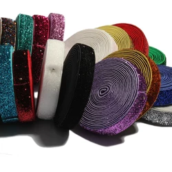 5yards 5/8'' 1.5CM Wide Glitter Elatic Fold Over Elastic For Headbands Apparel Wedding Party Ribbon Stretch FOE Sewing Cloth