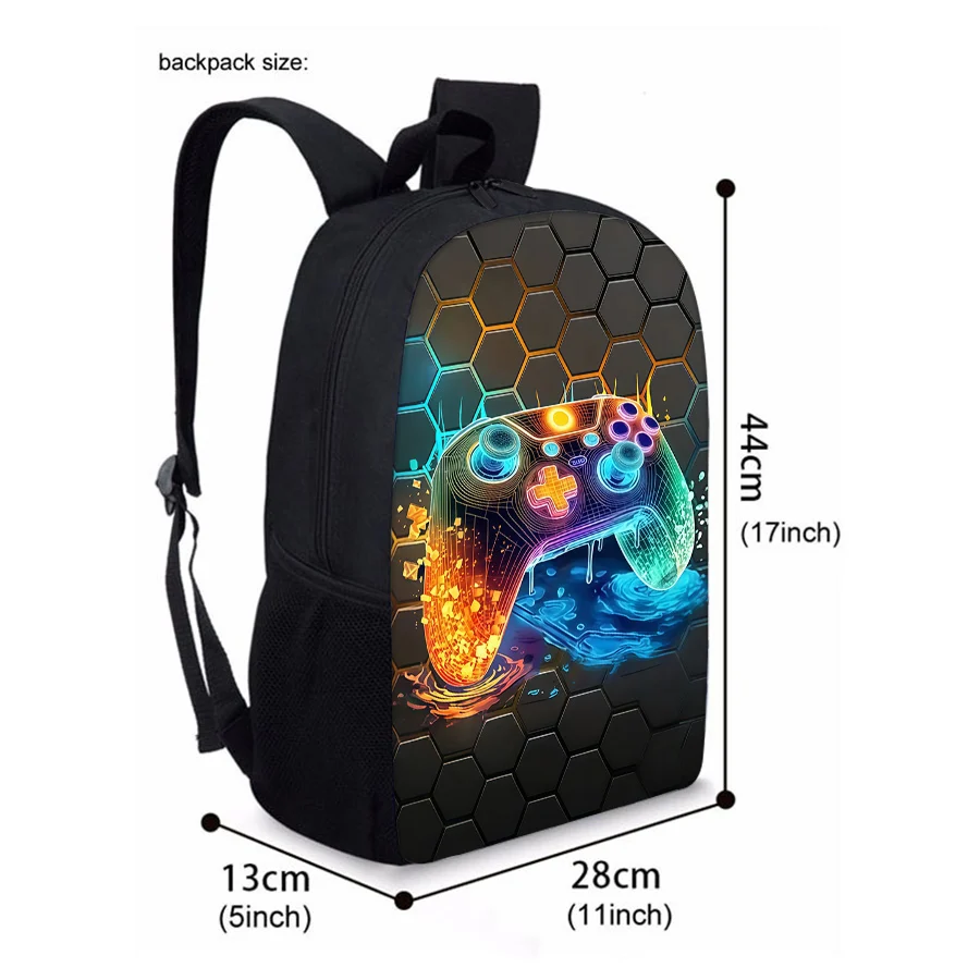 Game Controller Pattern Three Piece Set Backpacks for Boy and Girls Best Gifts 2D Flat Cartoon School Backpack for Children