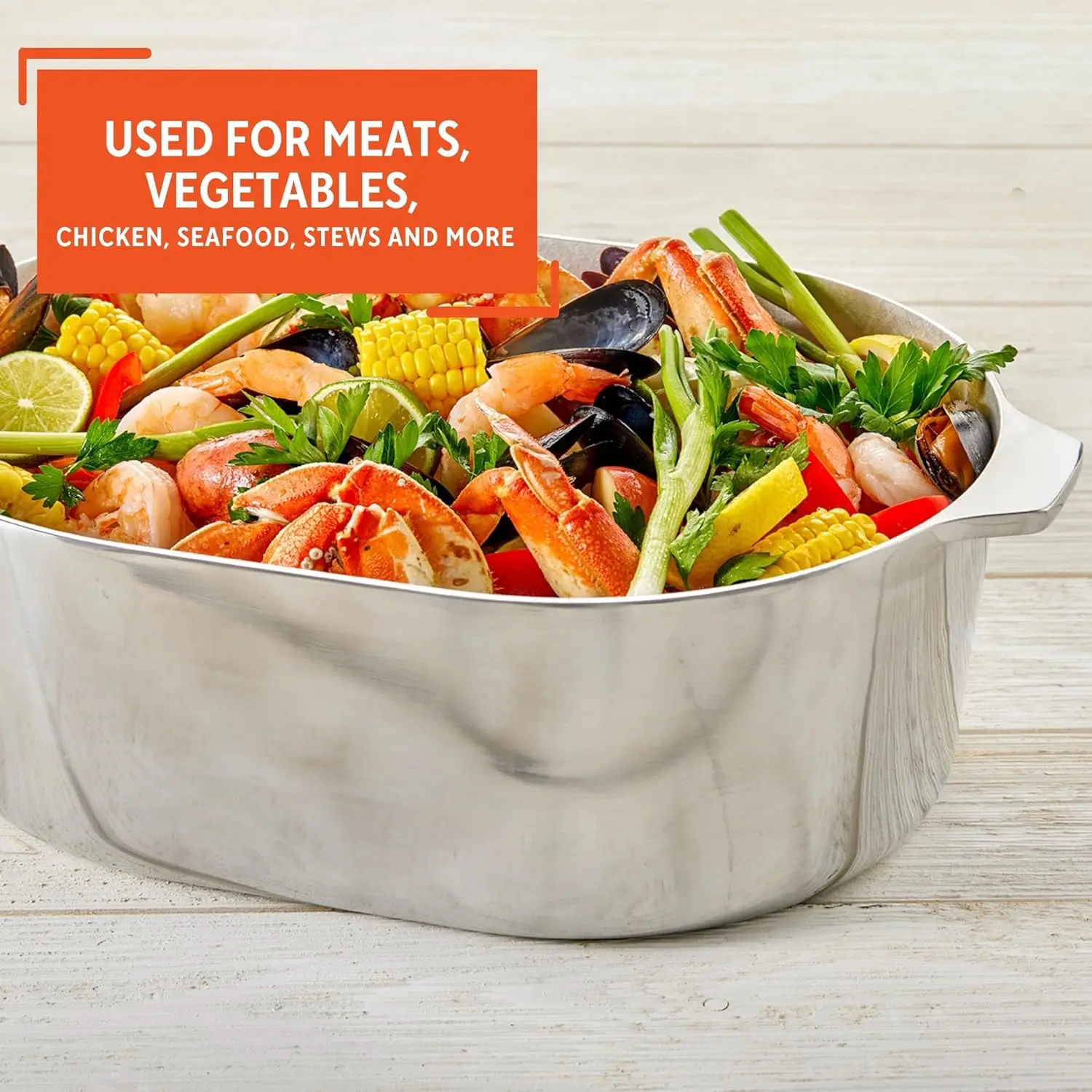 Heavy Duty Oval Aluminum Roaster with Steamer Inserts, Heats Evenly for Easy Cooking