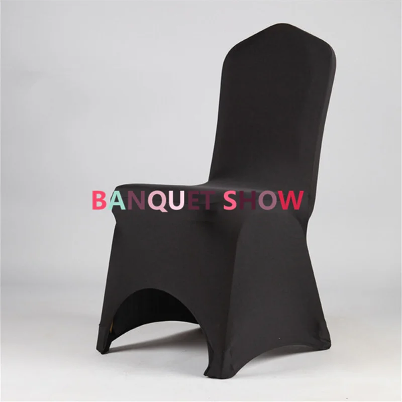 

Black Color Arch Front Thick Poly Banquet Chair Cover Stretch Spandex Covers For Wedding Event Hotel Dinner Decoration