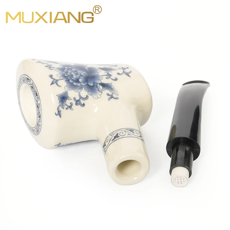 MUXIANG Blue and White Porcelain Tobacco Pipe Ceramic Bowl Father's Day Gift Hammer Pipe 9mm Pipe Channel Acrylic Pipe Mouth