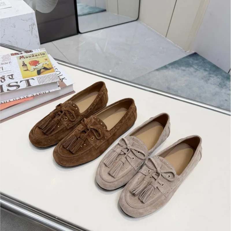 Women's Loafers Bow Tassel Ballet Flats Soft Silk Slip On Casual Flat Shoes Female Elegant Office Daily Footwear