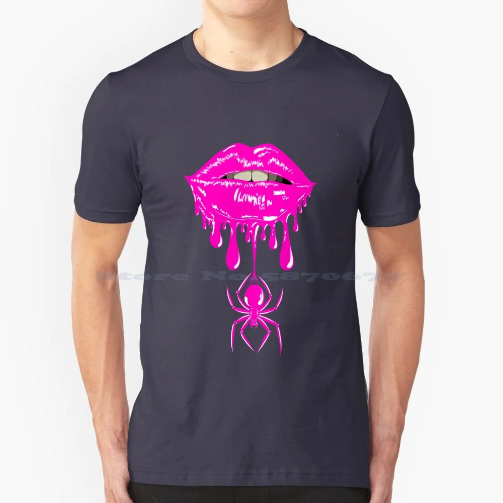 Acid Cosmos T Shirt 100% Cotton Tee Acid Neon Kiss Lipstick Lipgloss Spider Phobia Horror Spooky Scary Cosmopolitan