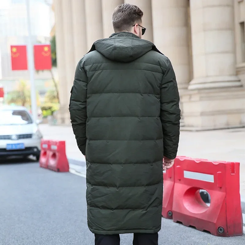 Piumino d'anatra caldo Ultralong uomo inverno addensare alta qualità oversize 170KG parka maschile con cappuccio Extra lungo cappotto grande vestiti