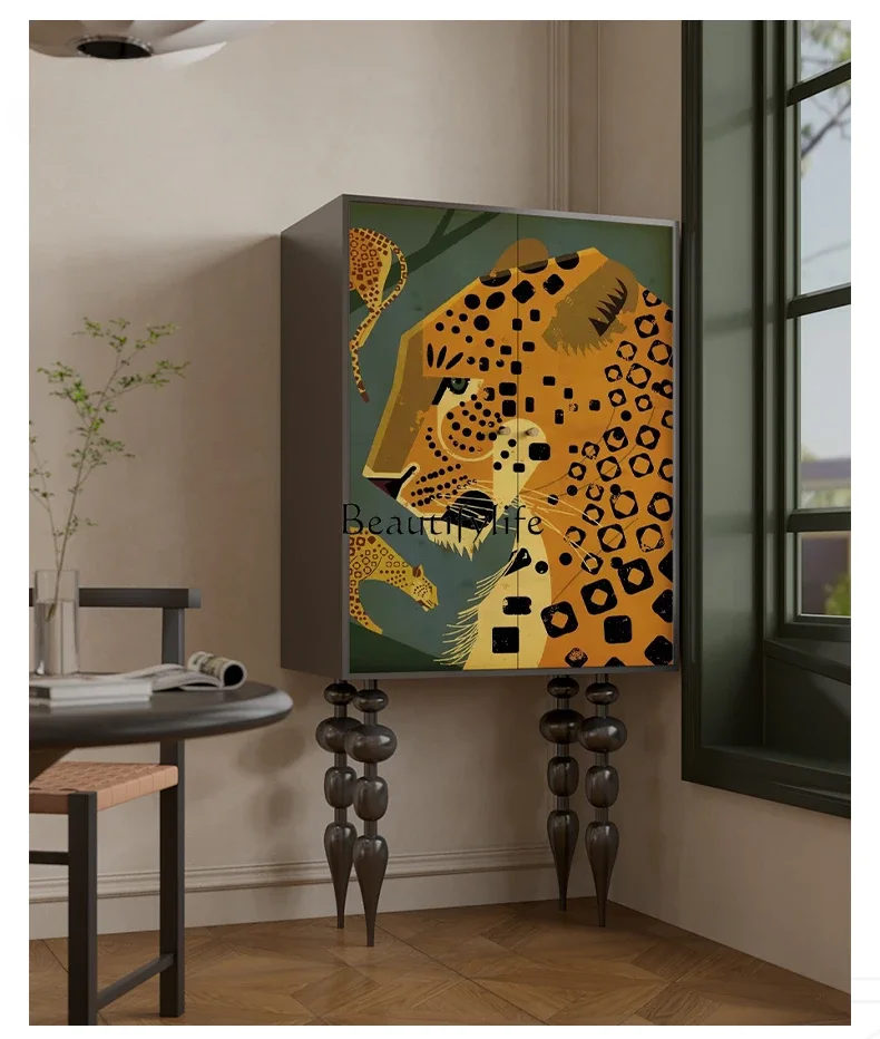 American retro solid wood storage cabinet against the wall storage leopard vertical cabinet