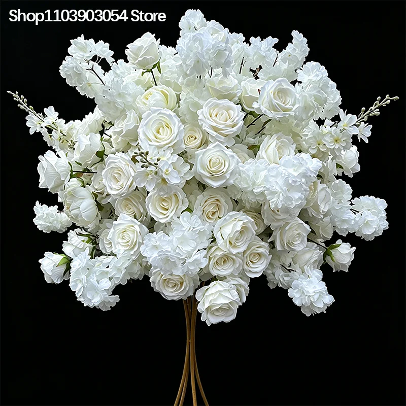 80-30cm Luxuriöser Künstlicher Blumenball aus Roten Rosen und Pfingstrosen für Hochzeitstischdekoration, Blumenhintergrund, Eventdekoration, Bühnendekoration – Detail 2