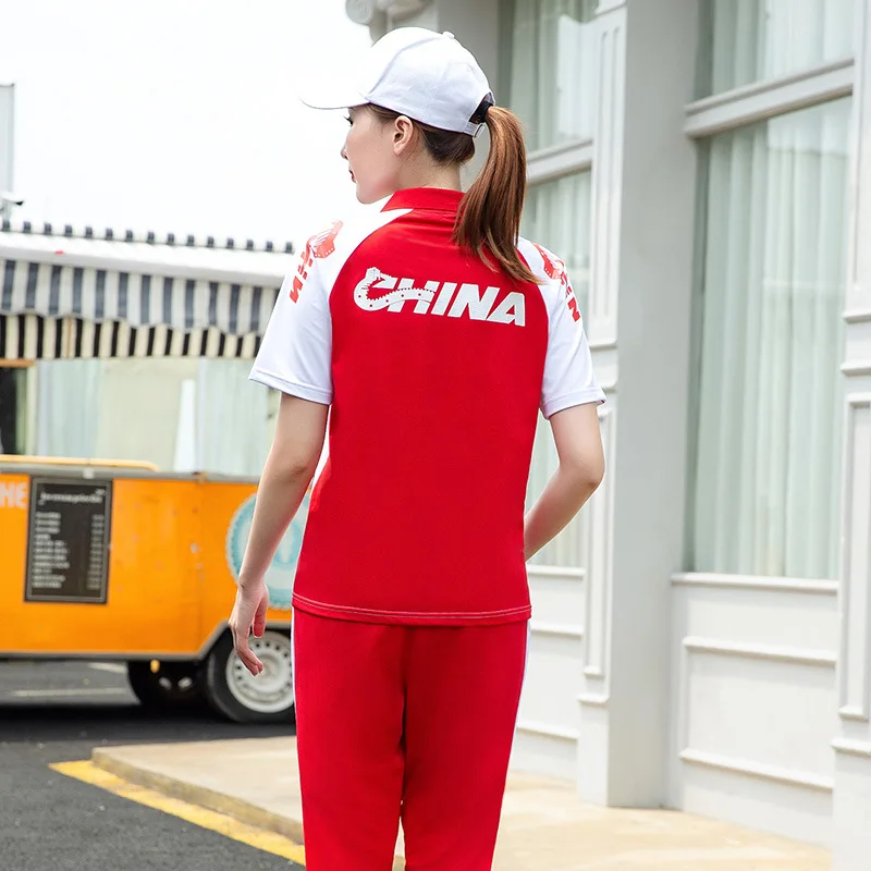 Verão feminino chinês nacional esporte artes marciais taekwondo esgrima treinamento terno tênis de mesa uniforme da equipe