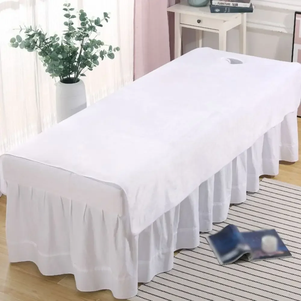 Comfortable SPA Bedspread with Face Hole Solid Color Massage Bed Sheets Soft Velvet Cosmetic Bed Sheet Household Supplies