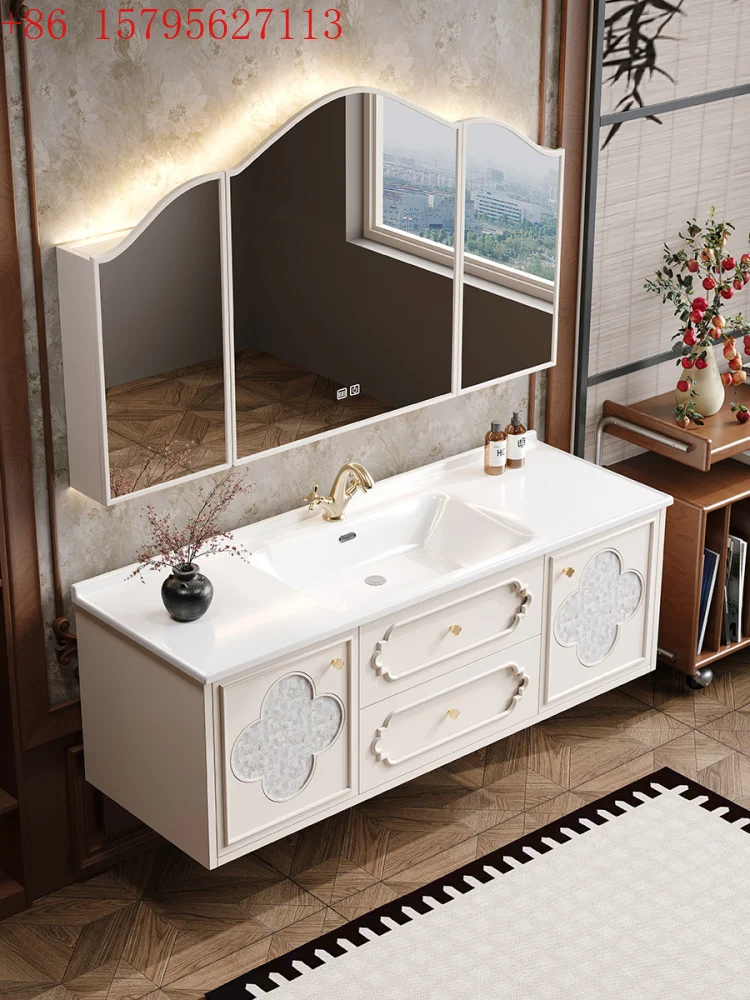 

Новинка 2025 года, керамическая встроенная раковина во французском ретро-стиле, четырехлистный клевер, резиновый деревянный шкаф для ванной комнаты, туалет на заказ