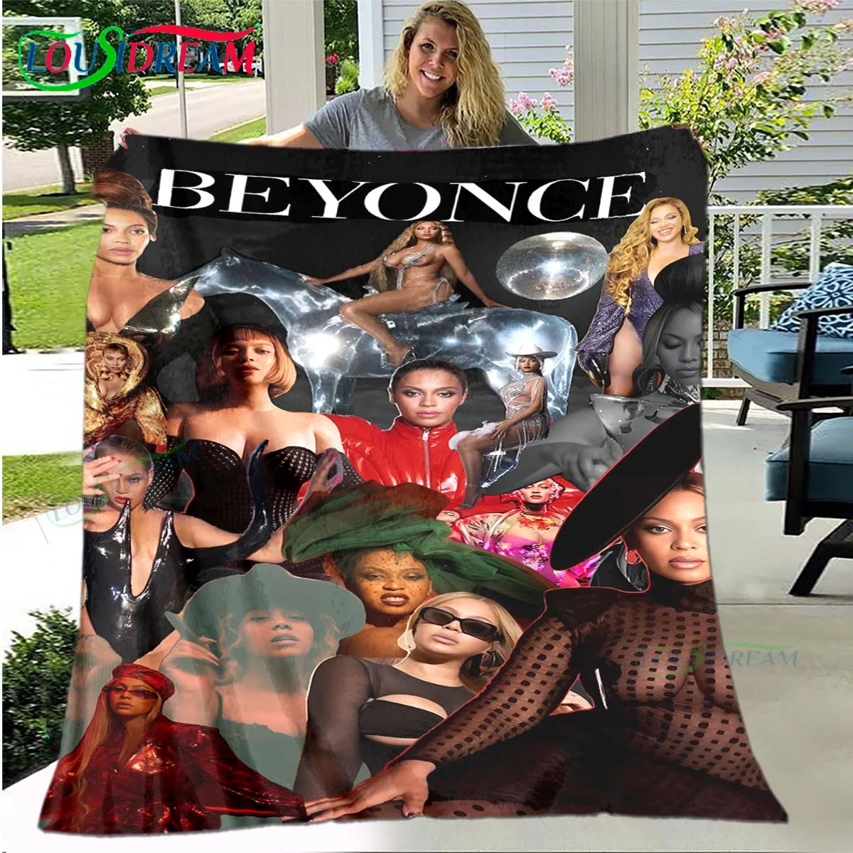 

Pop Female Singer B-Beyoncé Pattern Blanket Star Art Flannel Thin Blanket Portable Home Travel Office Lunch Break Blanket
