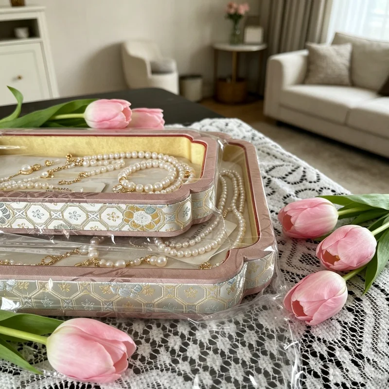 Islamic Palace Song Brocade Jewelry Tray, Eid Mubarak Velvet Display for Jade Bangle & Necklace, Home & Shop Decor Prop