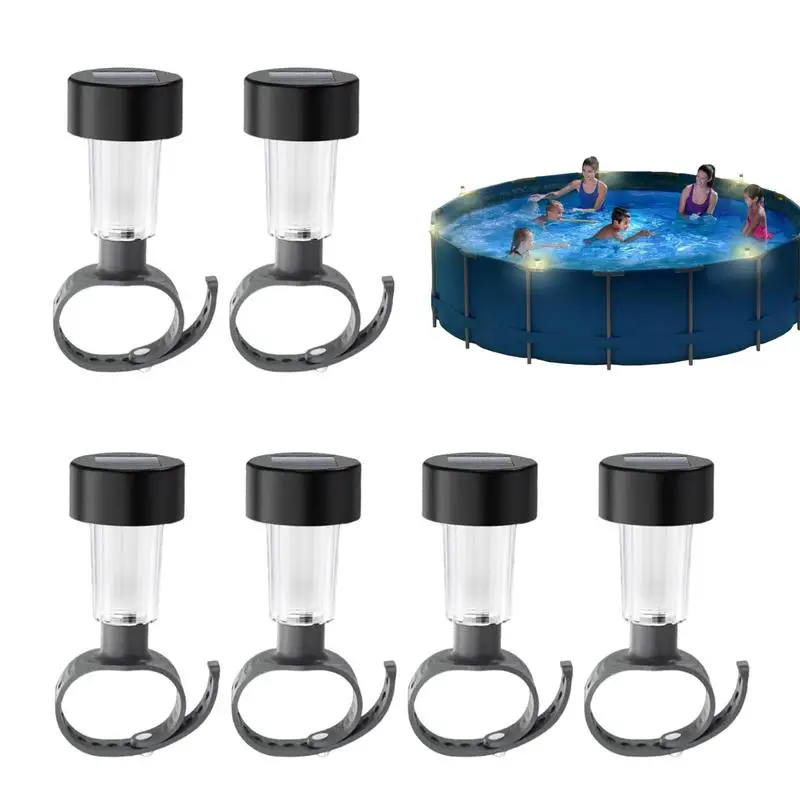 6 Pcs Above Ground Pool Solar Lights RGB Pool Lights Waterproof LED Pool Decor Solar Powered Color Changing Brighter Warm Light