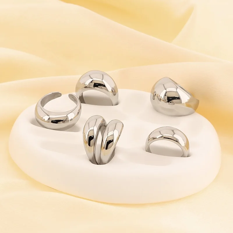 Exquisite Stainless Steel Rings For Women Girl Gold Silver Color Circular Smooth Curved Rings Knuckle Wedding Bands Jewelry Gift - view 5
