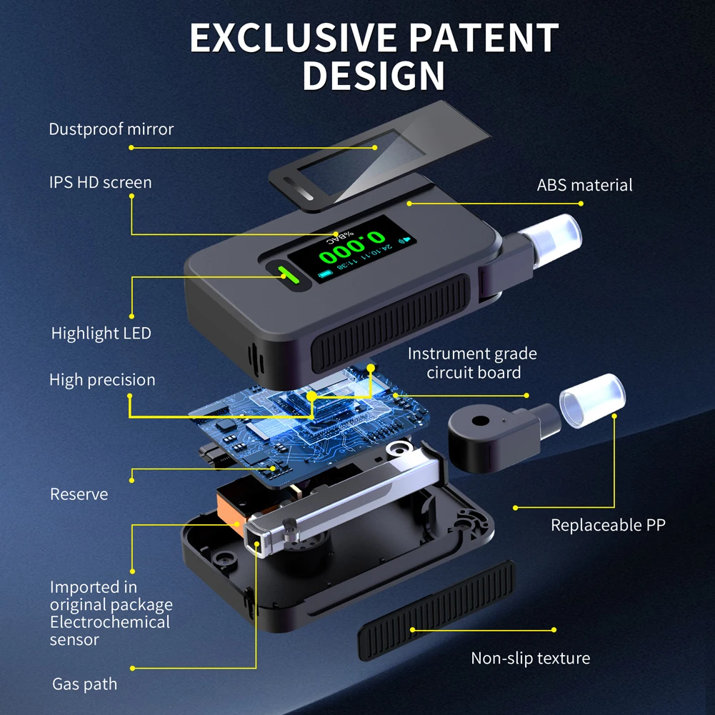 

Электрохимический алкотестер с USB-зарядкой, бесконтактный электронный алкотестер, портативный измеритель алкоголя для личного использования
