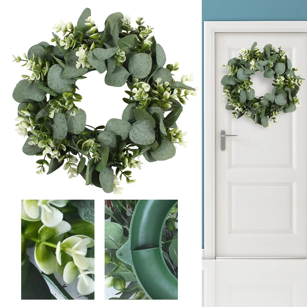 

33cm Artificial Wreath Lifelike Flowers Green Eucalyptus Wreath Christmas Decor Creating Festive Atmosphere for Front Door Wall