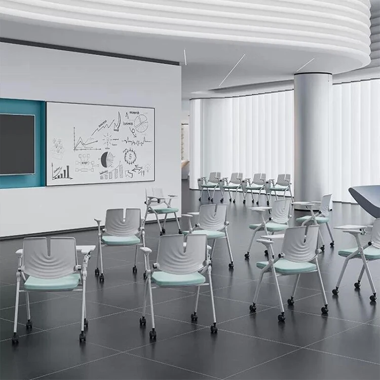 # Office Conference Room Mesh Plastic Adjustable Folding Armrest Meeting Study Writing Pad Tablet Training Chair