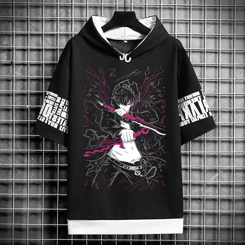 Solo Leveling T-Shirt Hoodies New Anime Manga Black Shirt Tee Korean Fashion Short Sleeve Tops Graphic T Shirts Men's Clothing