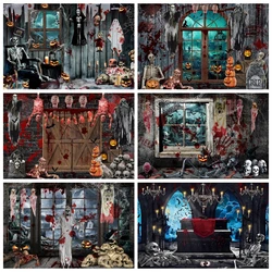 Halloween Backdrop Photography Full Night Moon Scary Castle Graveyard Pumpkin Horror Skull Kids Family Party Background Decor