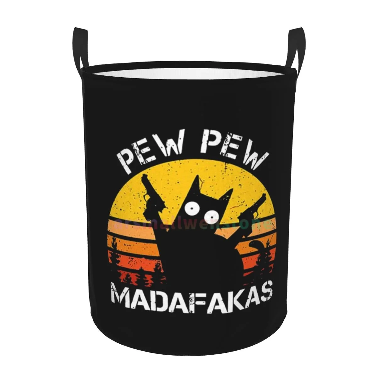 Pew Pew Madafakas Cat Round Laundry Hamper Storage Basket Toys Clothes Organizer Bin for Home Bathroom Bedroom Dorm Nursery