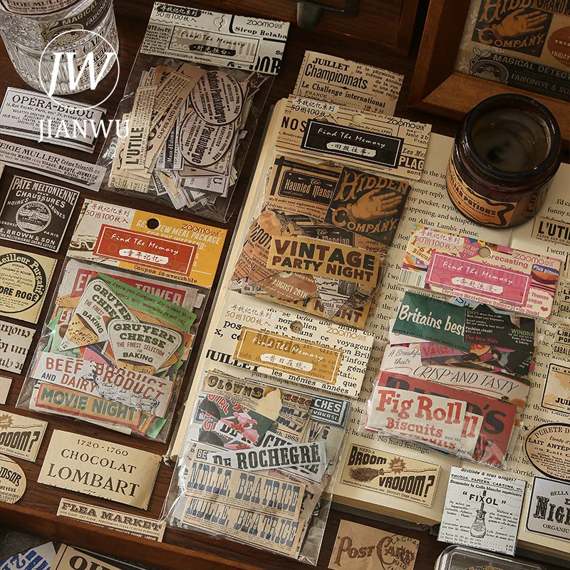 JIANWU Vintage English Words Label Landscape Material Collage Scrapbooking Sticker Creative DIY Journal Stationery