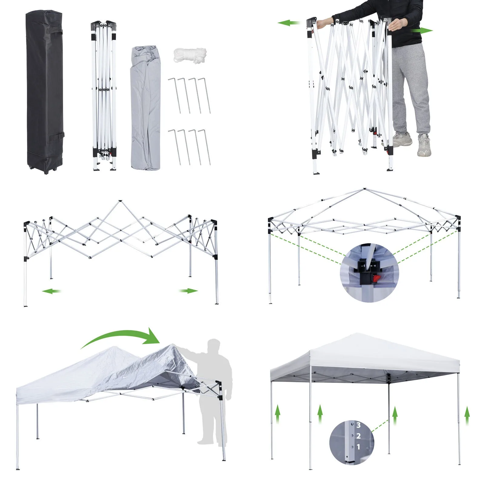 Imagem -02 - Tenda Pop up Canopy Ajustável Straight Leg Heights Cordas para Bolsas de Rodas Conjunto de Pátio ao ar Livre