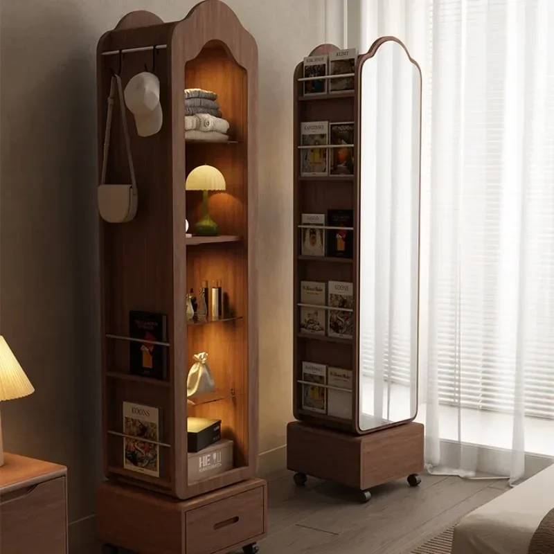 Solid wood full-length mirror rotating mirror cabinet integrated