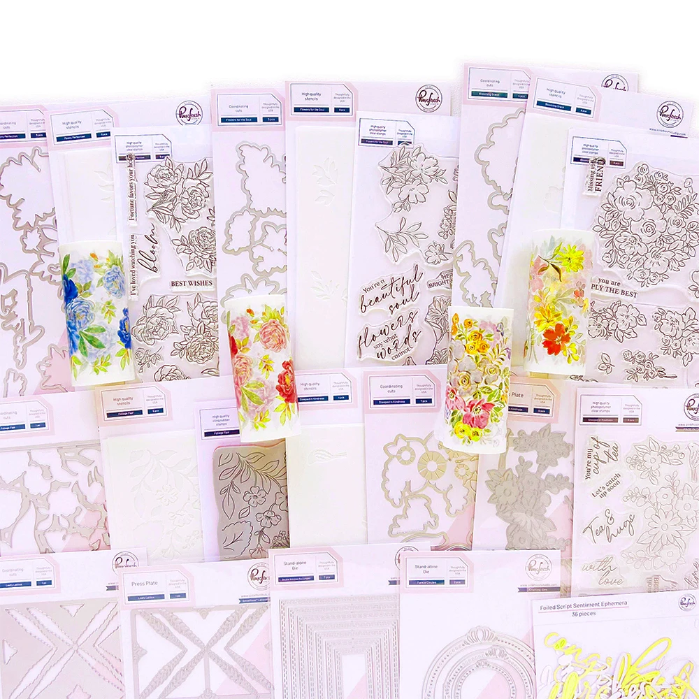 

New Pink fresh Joyful Blooms Full Release Bundle Essentials Double Stitched Rectangles Die Stamps Stencils Flower DIY Scrapbook