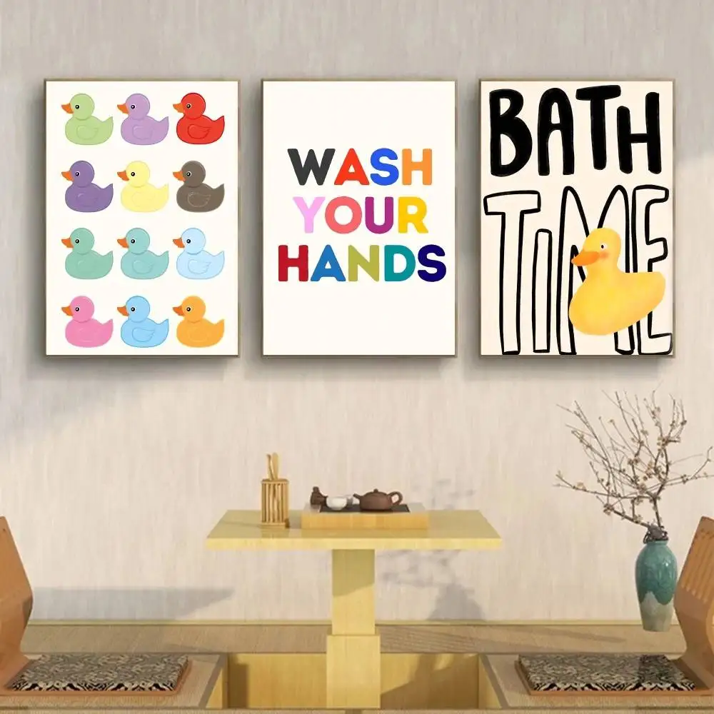 Colorful Cute Rubber Duck Poster Funny Bathroom Quote Line Art Wall Art for Kids Bathroom Nursery Restroom Decor Unframed Print