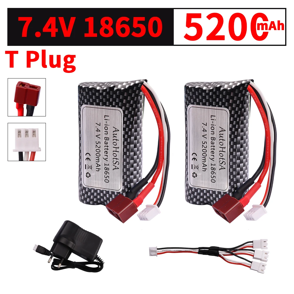 Li-ion Battery 7.4V 5200mAh 18650 For Wltoys 10428 /12428/12423 RC Car Parts 2s 7.4v Battery For Wltoys 144001 A959-B A969-B Q46