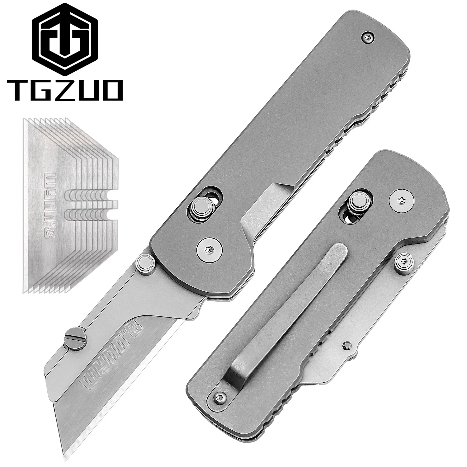 TGZUO Knife Titanium Alloy Folding Knife Utility Pocket Knife EDC Wallpaper Cutter Paper Knife Replaceable SK5 Blades