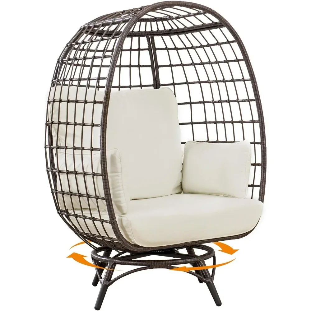 Garden Furniture Oversized Indoor Outdoor Egg Chair With 4 Cushions Chairs for Living Room Wicker Swivel Lounge Free Shipping