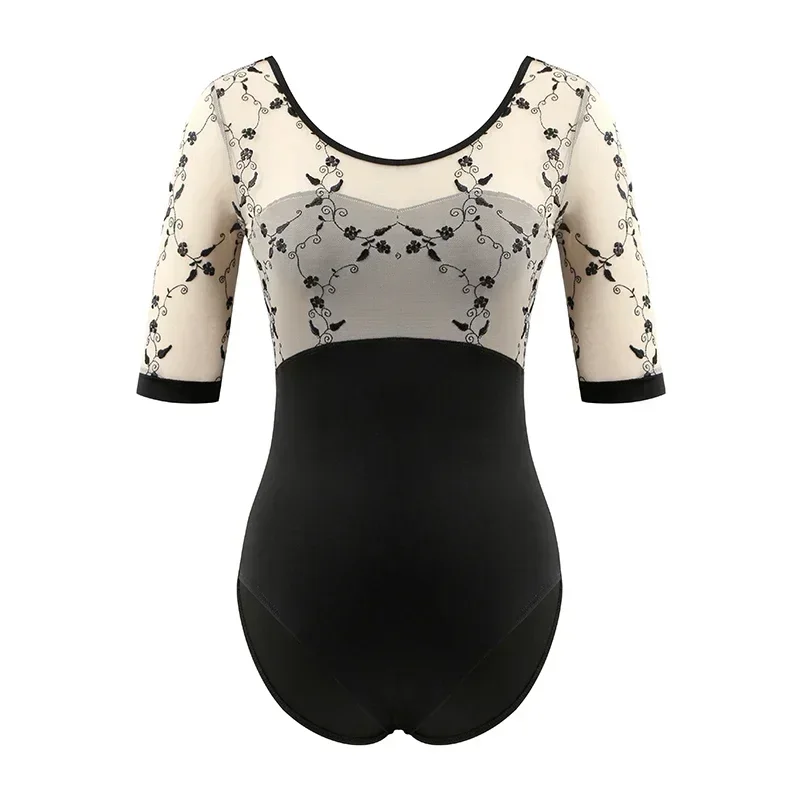 

Girls Dance Leotard Lace Neck Ballet Wear Top Gymnastics Kids Children Biketard Embroidery Athletic Bodysuit Practice Dancewear