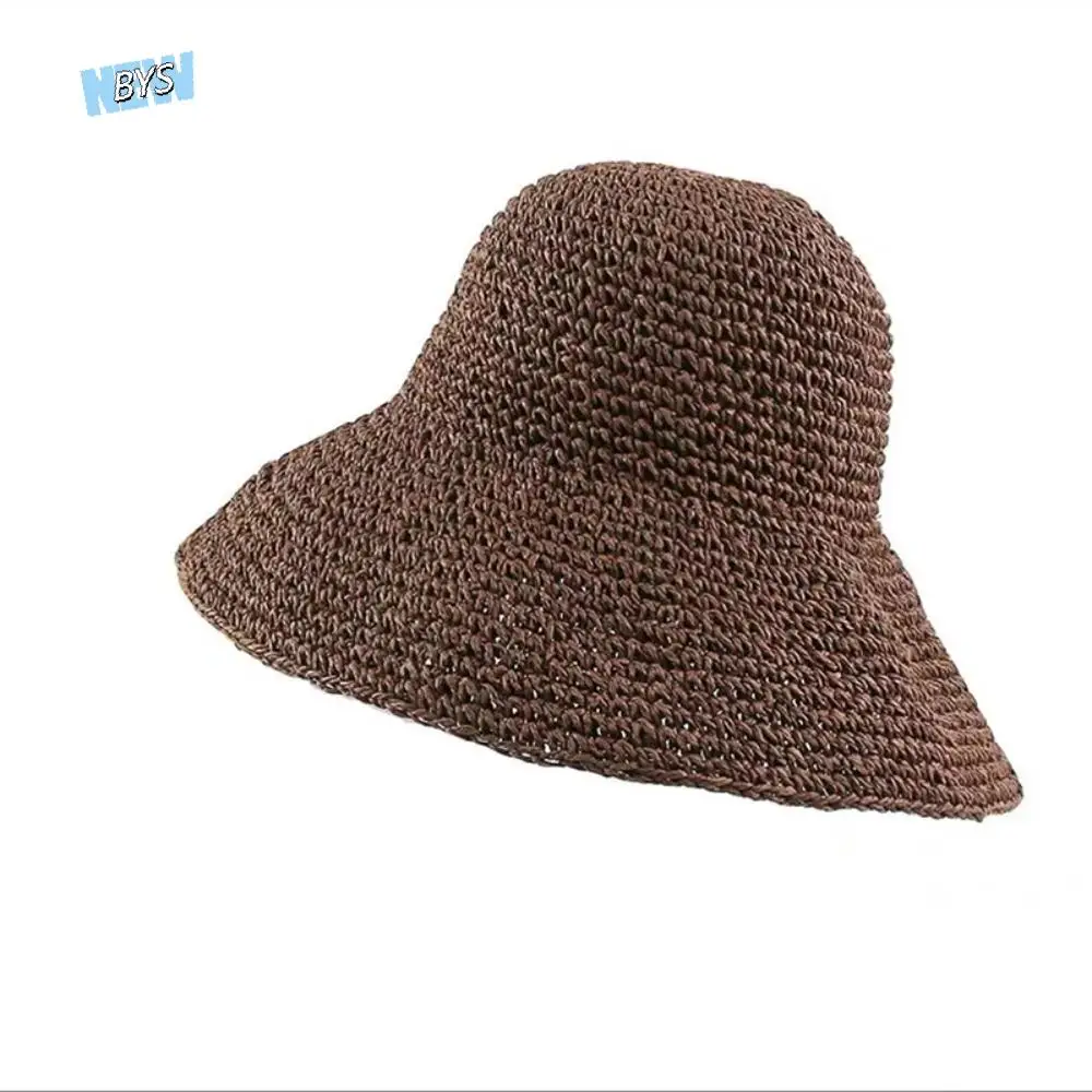 تنفس بلون شاطئ قبعة الشمس الكورية نمط المشي لمسافات طويلة قبعة الكروشيه القش قبعة المضادة للأشعة فوق البنفسجية الصيف عادية قبعة بحافة Famale