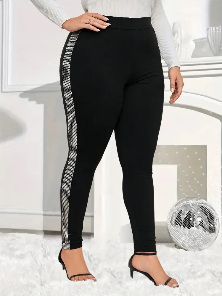 XL-5XL damskie Plus obcisłe legginsy z jasną wiertarką wąskie spodnie do jogi wygodnych legginsów z wysokim stanem