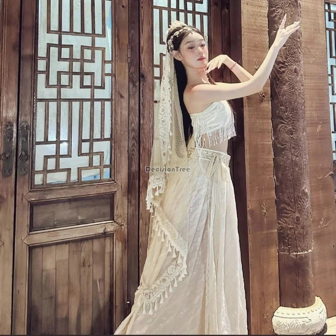 

2025 Китайский Дуньхуан характерный Feitian Apsaras Hanfu Фея Классический танец Сценическое представление Комплект из 5 предметов Ретро сексуальный наряд