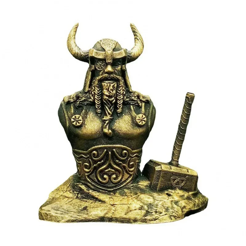 Estatua medio cuerpo Dios nórdico Odin con martillo Mjölnir, coración resina