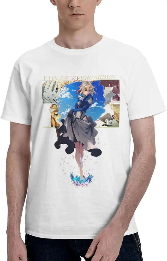 Anime Violet Evergarden T Shirt Man's Summer Cotton Crew Neck Fashion Tee Cool Casual Tops