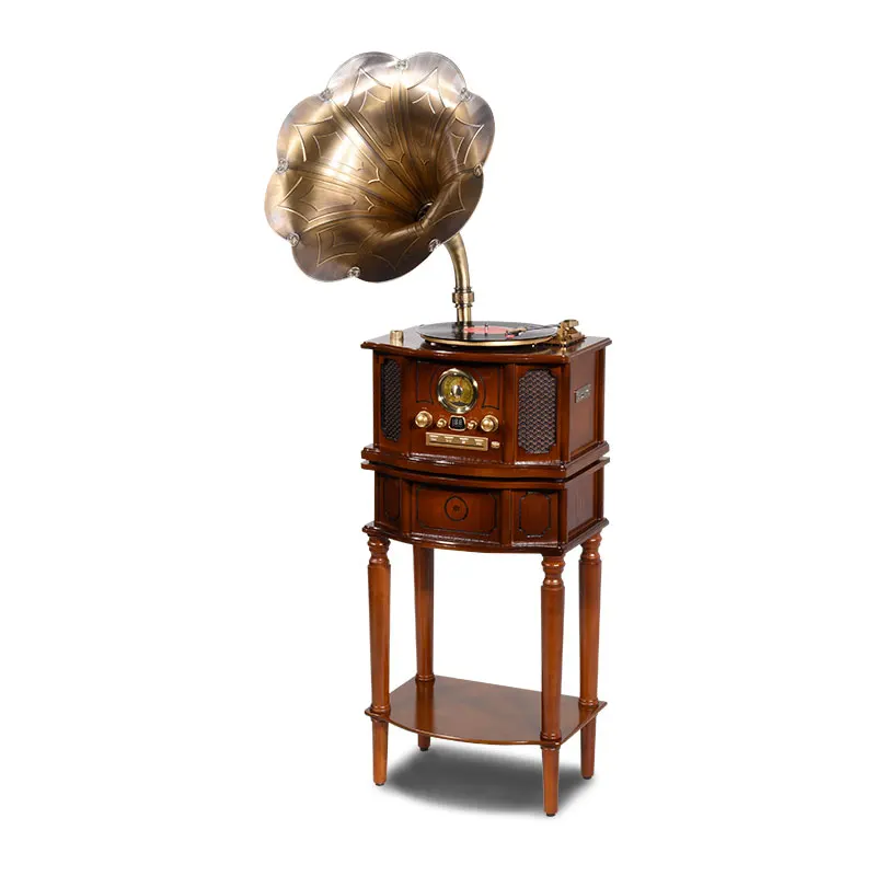 Modern Antique Vinyl Record CD MP3 Player Built In AM FM Radio And Speakers Gramophone Player