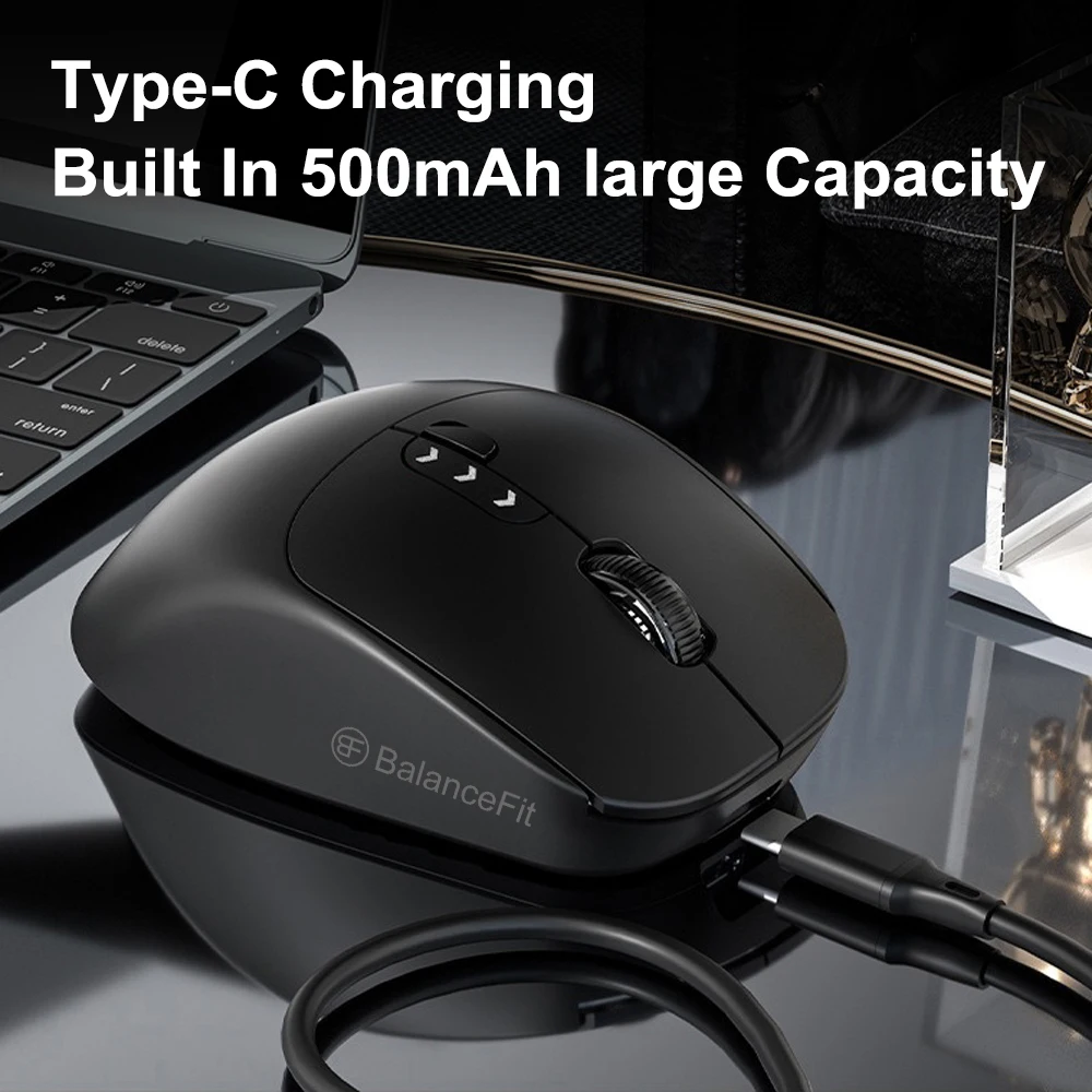 Wireless Mouse with USB Receiver Ergonomic Design Rechargeable Mouse with Power Display for Macbooks Laptops Windows PC