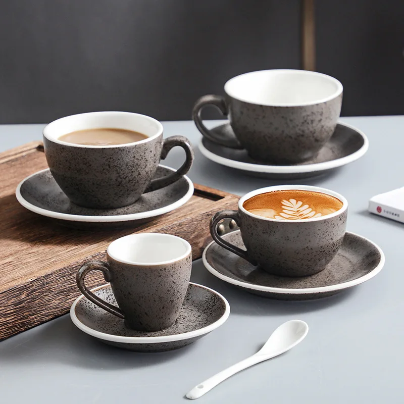 

Japanese Ceramic Coffee Cup and Saucer Set 300ml Japanese and Korean Style Retro Italian Concentrated Latte Cappuccino Cup