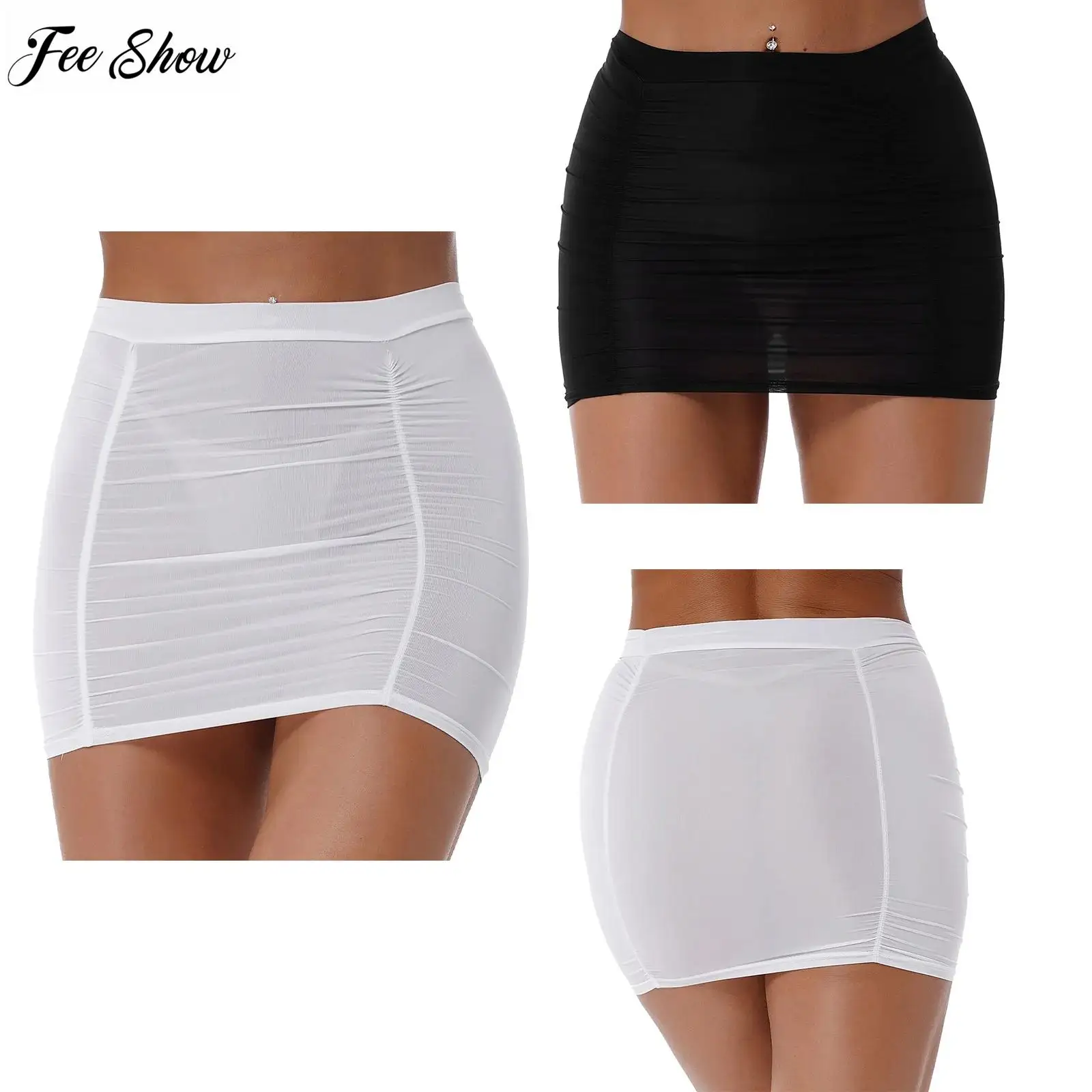 

Women Mid Waist Stretchy Shirring Miniskirt Ladies Summer Elastic Waistband Ruched Hip Package Skirt for Party Nightclub