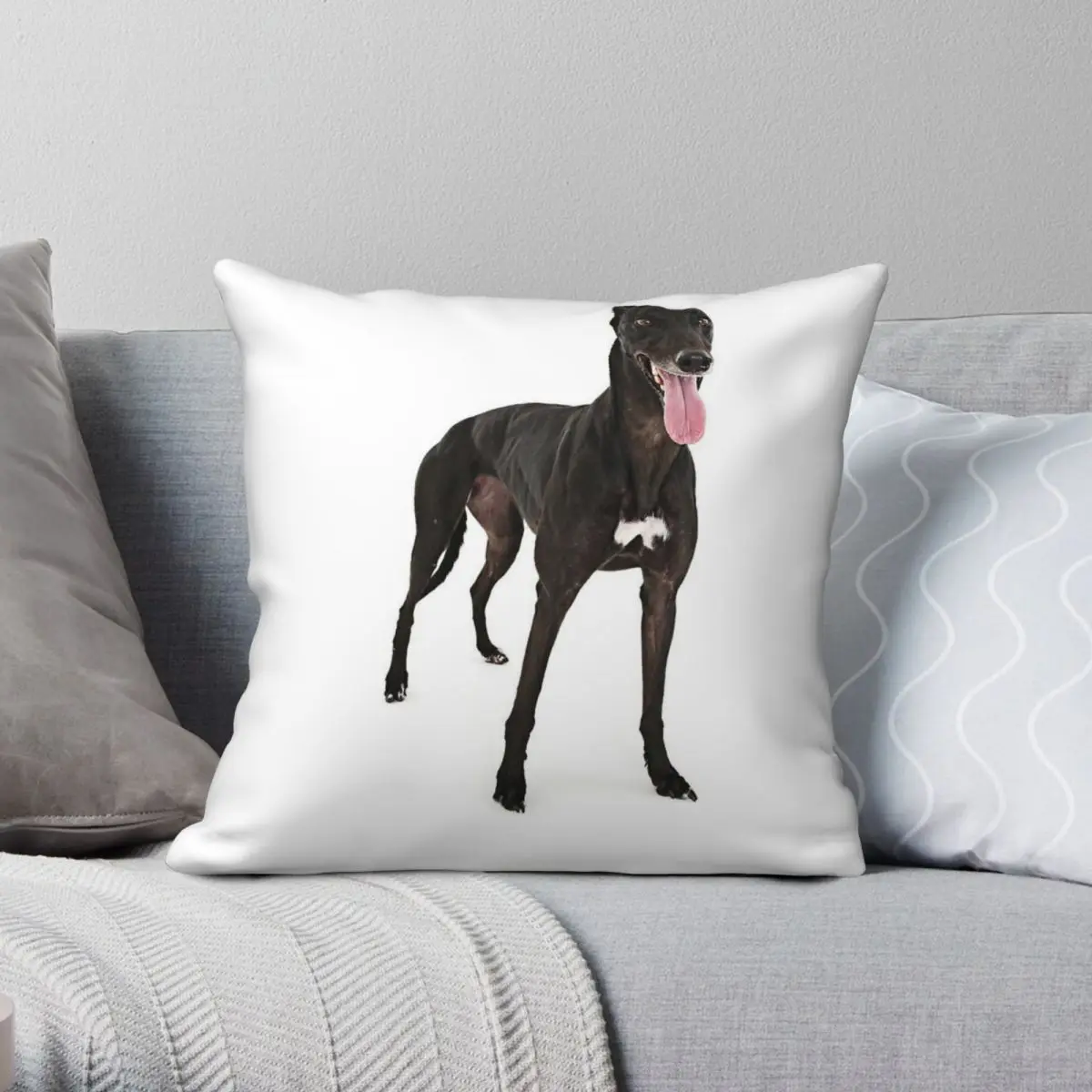 Black Greyhound Square Pillowcase Polyester Linen Velvet Pattern Zip Decor Pillow Case Car Cushion Cover