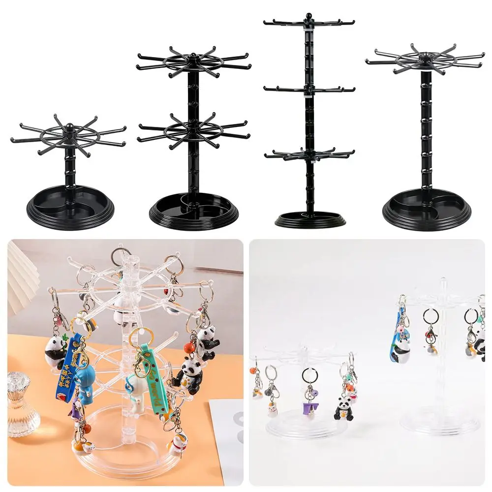 Multi-layer Keychain Hanging Rack Acrylic Material Adjustable Tiers Storage Rack Rotating Design DIY Organizer Rotatable Rack