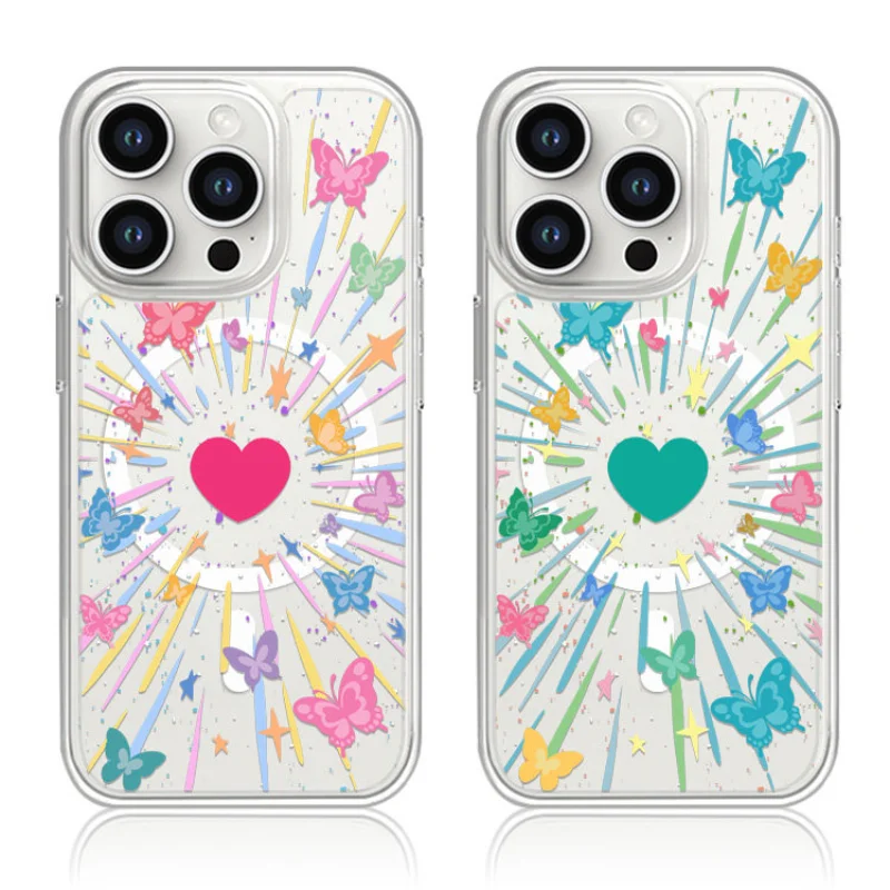 

Magnetic Case for iPhone 17 16 15 Pro Max 14 13 Pro 12 11 Plus Camera Protection for Magsafe Male Female Luxury Ins Flower Love